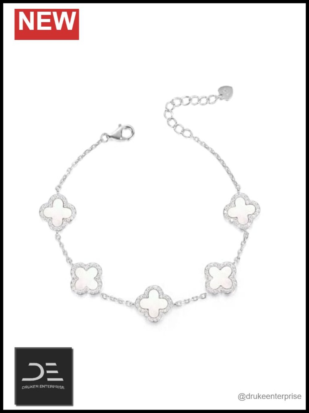925 Sterling Silver Four Leaf Clover Charm Bracelet for Women